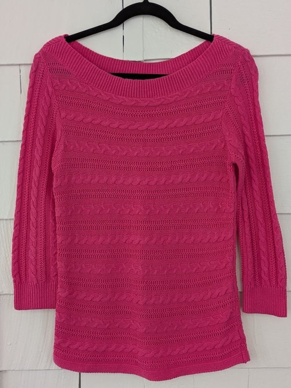 Chaps Womens S Pink Cable Knit Sweater Bright Knitwear Barbiecore Preppy Classic